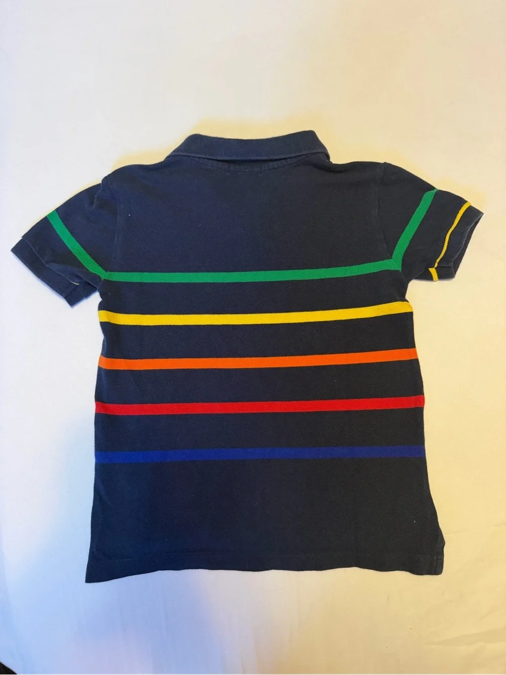Ralph Lauren Navy Polo with Green, Yellow, Orange, Red & Blue Stripes